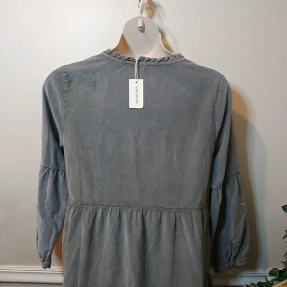 Sundance Dylan Boho Sage Green, Long Sleeved, Tiered Skirt Corduroy Mini Dress - Picture 9 of 14